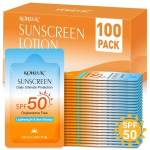 100 Pack Mini Sunscreen for Face and Body. SPF 50 Travel Size Sunscreen. Lightweight and Non-Greasy. Bulk Sunscreen for Summer Travel. Outdoor Sports and Activities. 0.19 OZ/Pack : Beauty & Personal Care