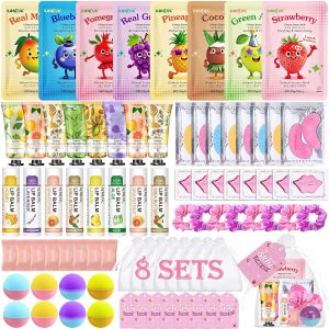 80PCS Spa Party Supplies for Girls. Include Facial Masks. Lip Balm. Hand Cream. Under Eye Patches. Lip Mask. Foot Bath Bombs. Compressed Towels. Sleepover and Spa Birthday Party Supplies for Girls : Beauty & Personal Care