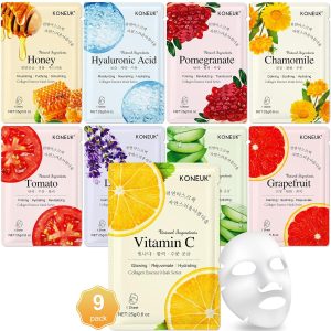 KONEUK 9 Pack Collagen Face Masks Skincare for Women. Hydrating Sheet Face Masks Suitable for All Skin Types. Bulk Facial Masks for Women Skin Care. Face Mask Gifts Set for Spa Party : Beauty & Personal Care