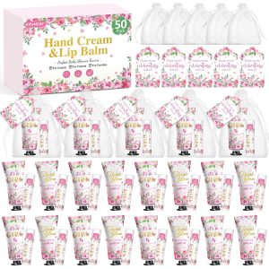 50 Pack Bulk Hand Cream and Lip Balm Gifts Sets. Baby Shower Favors and Bridal Shower Favors for Guests with Thank You Card and Organza Gift Bags. Appreciation Gifts. Wedding Party Favors (Baby Girls) : Beauty & Personal Care