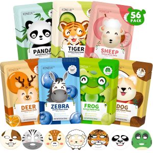 KONEUK 56 Pack Bulk Animal Face Mask for Kids. Hydrating & Moisturizing. Face Masks Skincare for Girls Teens. Spa Party Supplies. Spa Day Kit and Birthday Gifts (7 Types X 8 Pcs) : Beauty & Personal Care