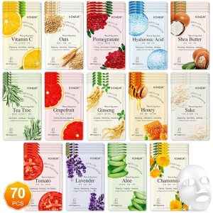 KONEUK 70 Pack Sheet Face Masks Skincare. Hydrating Face Masks Suitable for All Skin Types. Bulk Facial Mask Gifts Set for Women Skin Care. Home Skincare Spa for Sensitive Skin : Beauty & Personal Care