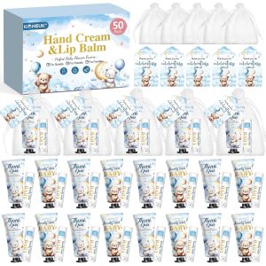 50 Pack Lip Balm and Hand Cream Bulk Gifts Sets. Baby Shower Party Favors and Bridal Shower Favors for Guests with Thank You Card and Organza Gift Bags. Thank You Gifts Bulk. Baby Shower Prizes (Bear) : Beauty & Personal Care