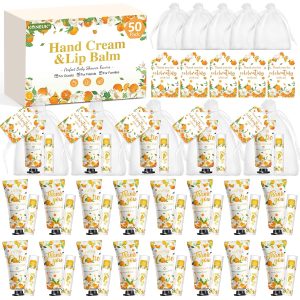 50 Pack Bulk Hand Cream and Bulk Lip Balm Gifts Sets. Bridal Shower Favors and Baby Shower Favors for Guests with Thank You Card and Organza Gift Bags. Appreciation Gifts. Baby Shower Prizes (Orange) : Beauty & Personal Care