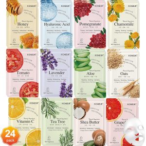 KONEUK 24 Pack Sheet Face Masks Skincare for Women. Hydrating Collagen Essence Face Masks Suitable for All Skin Types. Face Mask Gifts Set for Spa Party. Bulk Facial Masks for Women Skin Care : Beauty & Personal Care